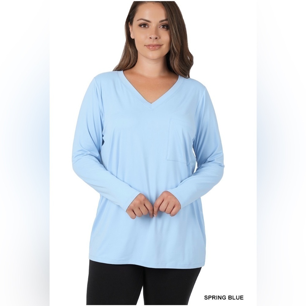 New!Plus Size Spring Blue PLUS BRUSHED MICROFIBER FRONT POCKET TOP Size …
